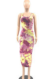 Fashion Sexy Printing Mid Waist Midi Dress JR3614