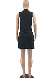 Euramerican Women V Neck Pure Color Sleeveless Mini Dress JR3617