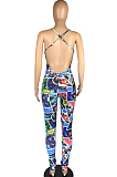 Sexu Cartoon Graphic Print Hang A Neck Backless Jumpsuits LMM8236