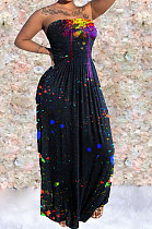 Ink Jet Positioning Printing Boob Tube Top Long Dress JR3615