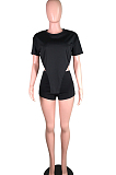 Fashion Casual Irregularity Short Sleeve T-Shirt Shorts Two-Piece C3054