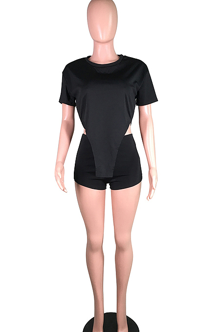 Fashion Casual Irregularity Short Sleeve T-Shirt Shorts Two-Piece C3054