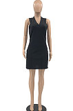 Euramerican Women V Neck Pure Color Sleeveless Mini Dress JR3617