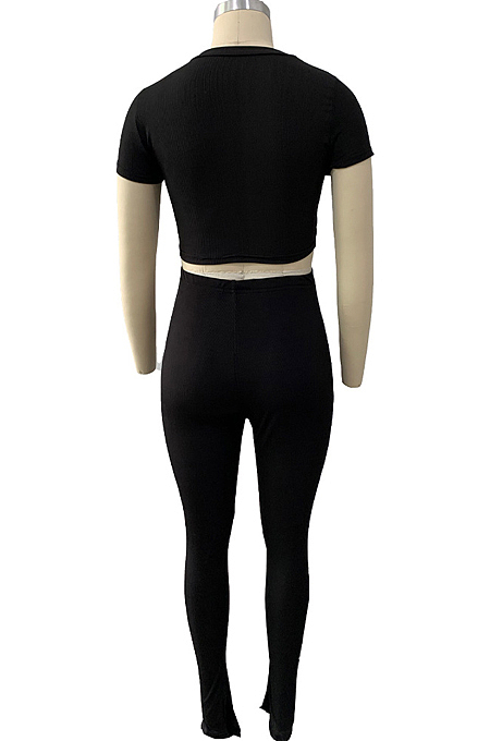 Fashion Casual Drawsting Open Fork Toning Two-Piece LY032