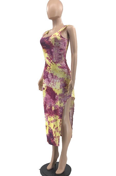 Fashion Sexy Printing Mid Waist Midi Dress JR3614