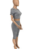 Pure Color Casual Shirred Detail Tight Sport Shorts Sets ATE5127