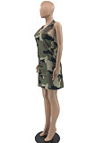 Women Sleeveless V Neck Camo Mini Dress JR3620