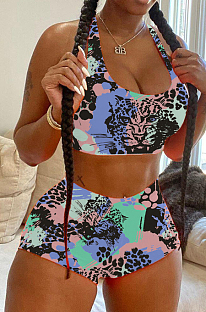 Euramerican Casual Cololful Print Sports Vest Shorts Two-Piece LY031 