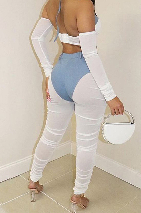 Euramerican Fashion Zipper Net Yarn Spliced Casual Pants LSZ9093