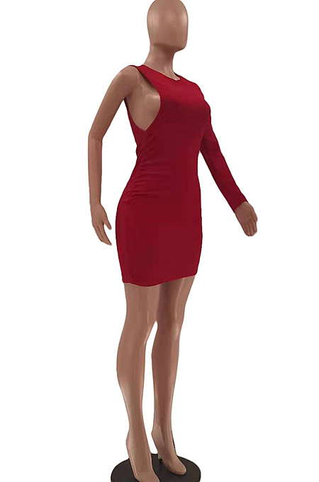 Fashion Sexy Pure Color Pit Bar Single Sleeve Dress LSZ9112