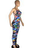 Sexu Cartoon Graphic Print Hang A Neck Backless Jumpsuits LMM8236