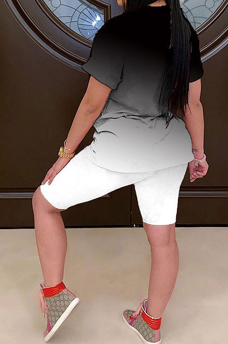 Women Fashion Gradual Change Lip Printing Shorts Sets AA5242