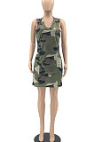 Women Sleeveless V Neck Camo Mini Dress JR3620