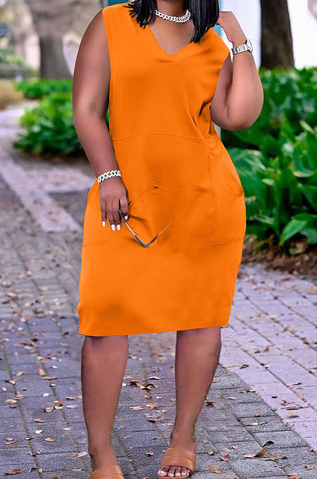 Euramerican Women V Neck Pure Color Sleeveless Mini Dress JR3617