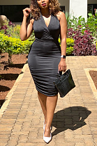 Fashion Black Sexy Pleated  Neck Hanging Dress ZZS8375