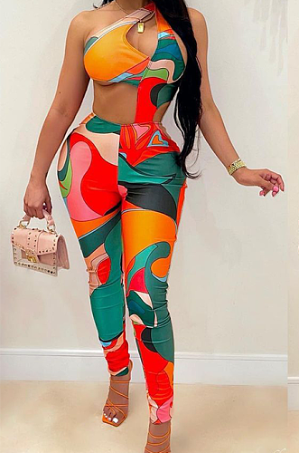 Fashion One Should Hollow Out Print Bodycon Jumpsuits ZZS8382