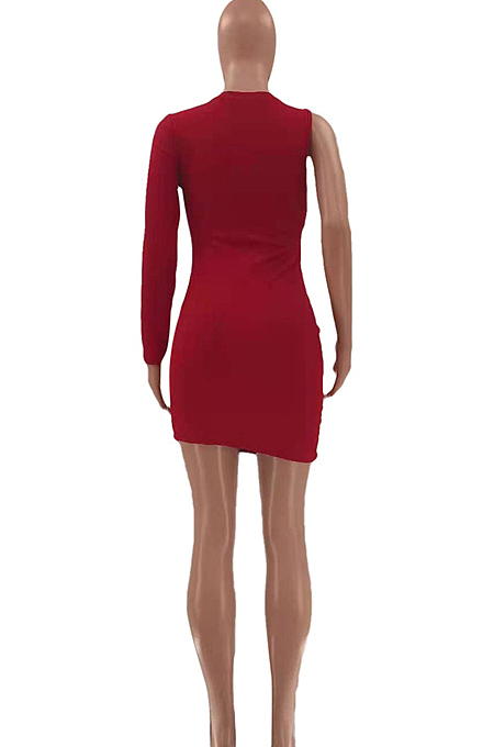 Fashion Sexy Pure Color Pit Bar Single Sleeve Dress LSZ9112