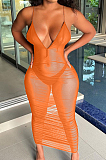 Fashion Sexy Sling Fold Net Yarn Perspetive Dress NYF8060