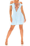 Sexy Half Open Collar Bind Pit Bar A Word Shoulder Cultivate One's Morality Mini Dress BE8036