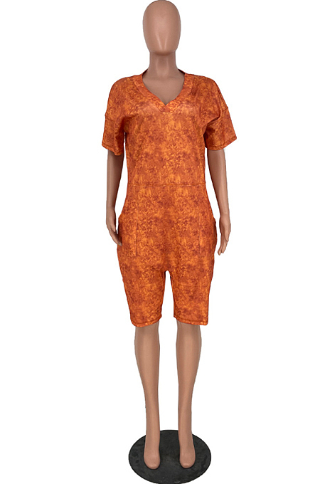 Euramerican V Neck Print Have Pocket Loose Jumpsuits HY5223 