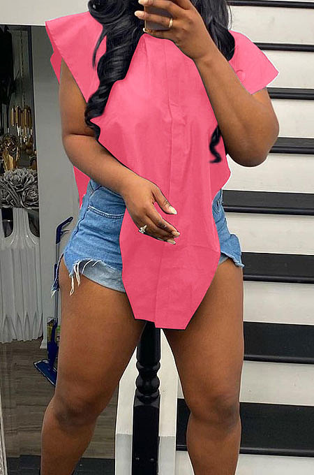 Sexy Button Triangle Pure Color T Shirts Q863
