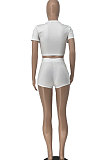 Pure Color Letter Embroidered Short Sleeve Shorts Sets BE8028