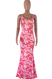 Euramerican Fashion Backless Print  Long Dress OMM1061 