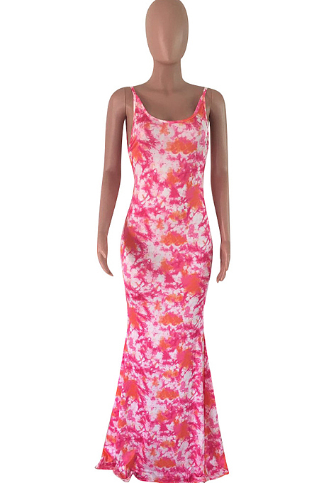 Euramerican Fashion Backless Print  Long Dress OMM1061 