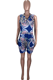 Fashion Print Zipper Pocket Mid Waist Casual Jumpsuits TZ1197