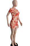 Euramerican Fashion Print Drawsting  Mini Dress JG004