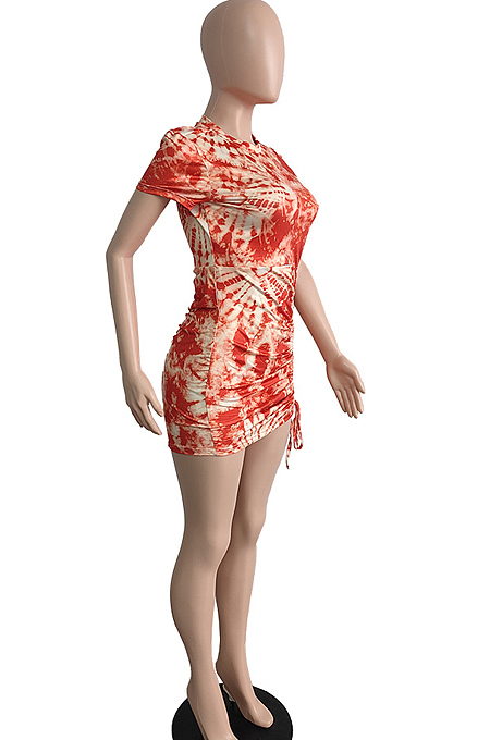 Euramerican Fashion Print Drawsting  Mini Dress JG004