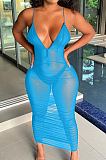 Fashion Sexy Sling Fold Net Yarn Perspetive Dress NYF8060
