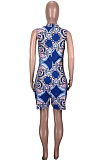 Fashion Print Zipper Pocket Mid Waist Casual Jumpsuits TZ1197