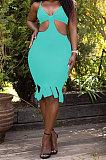 Pure Color Condole Belt Mini Dress KXL833