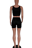 Sexy Cultivate One's Morality Knit Spliced Vest Shorts Pure Color Casual Two-Pieces HM5472