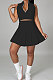 Casual Pure Color Small Stand Collar Zipper Sleeveless Pleated Skirt Two-Pieces JP1039