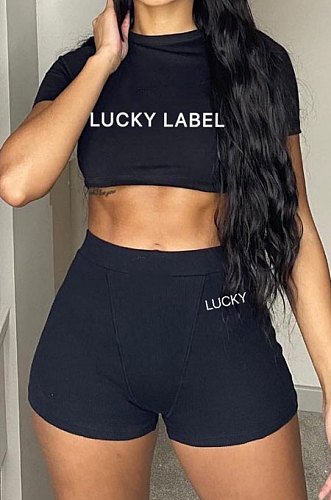 Pure Color Letter Embroidered Short Sleeve Shorts Sets BE8028
