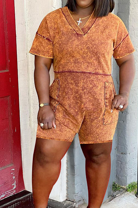 Euramerican V Neck Print Have Pocket Loose Jumpsuits HY5223 