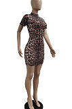 Sexy Net Yarn Printing Sand Beach Short Sleeve Mini Dress JP1040