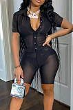 Fashion Sexy Net Yarn Shirt Shorts Casual Two-Piece NYF8058