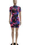 Sexy Net Yarn Printing Sand Beach Short Sleeve Mini Dress JP1040