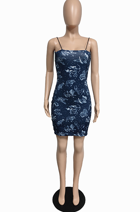 Fashion The Zodiac Print Sling Mini Dress JG011 