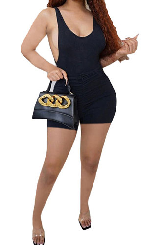 Sexy Ruffle Deep U Backless Cultivate One's Morality Romper Shorts BE8040