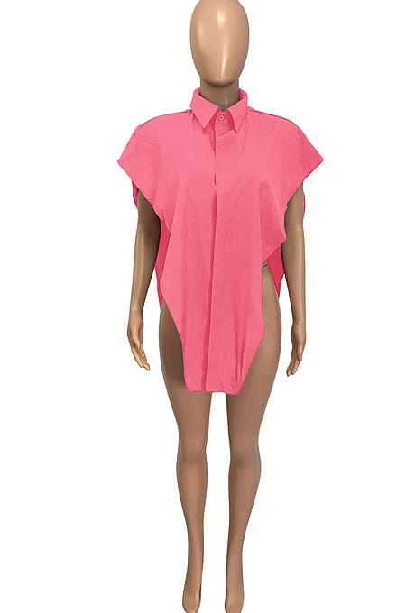 Sexy Button Triangle Pure Color T Shirts Q863