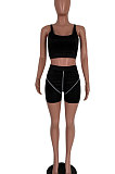 Sexy Cultivate One's Morality Knit Spliced Vest Shorts Pure Color Casual Two-Pieces HM5472