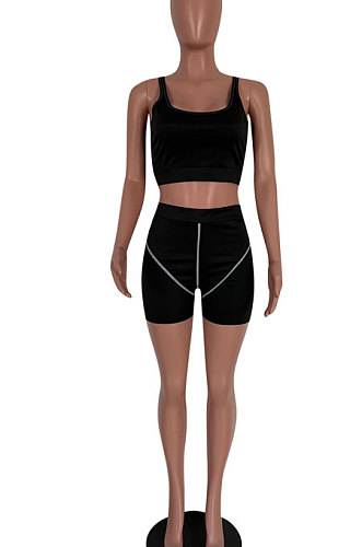 Sexy Cultivate One's Morality Knit Spliced Vest Shorts Pure Color Casual Two-Pieces HM5472