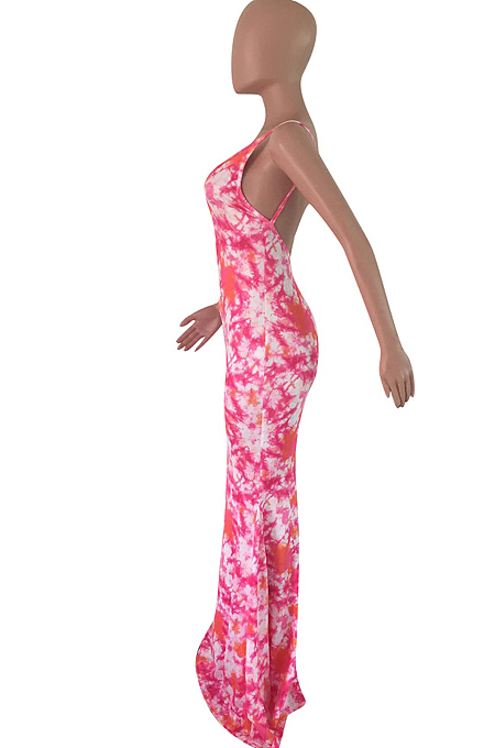 Euramerican Fashion Backless Print  Long Dress OMM1061 