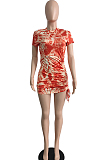 Euramerican Fashion Print Drawsting  Mini Dress JG004