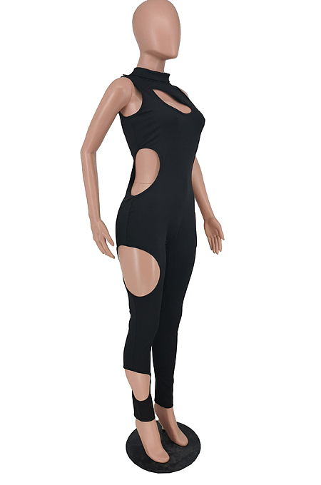 Fashion Sexy  Pure Color Hole Jumpsuits PU6066