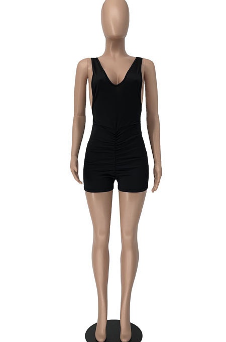 Sexy Ruffle Deep U Backless Cultivate One's Morality Romper Shorts BE8040